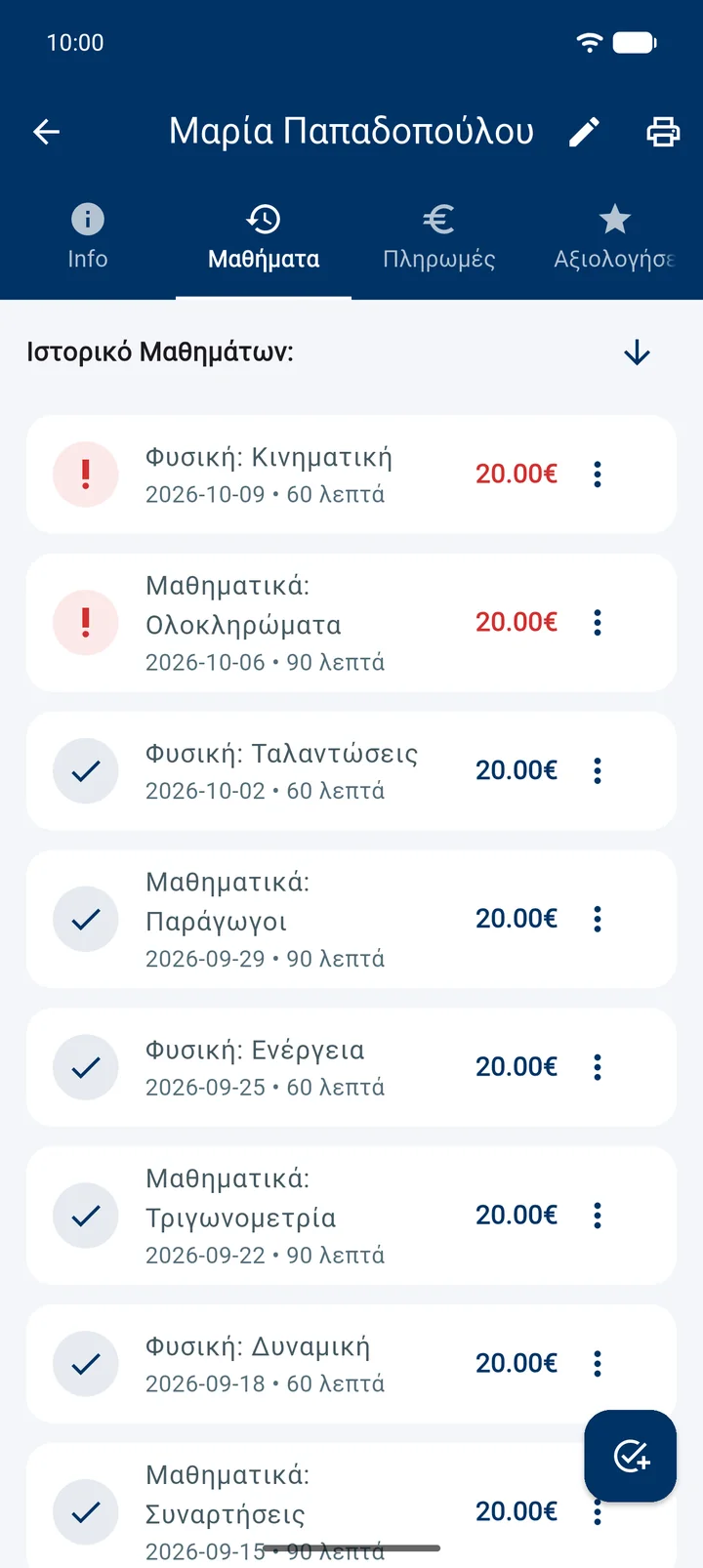 Τα μαθήματα ενός μαθητή, πληρωμένα και απλήρωτα