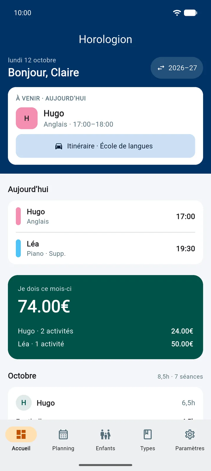 Accueil parent : ce que vous devez ce mois-ci