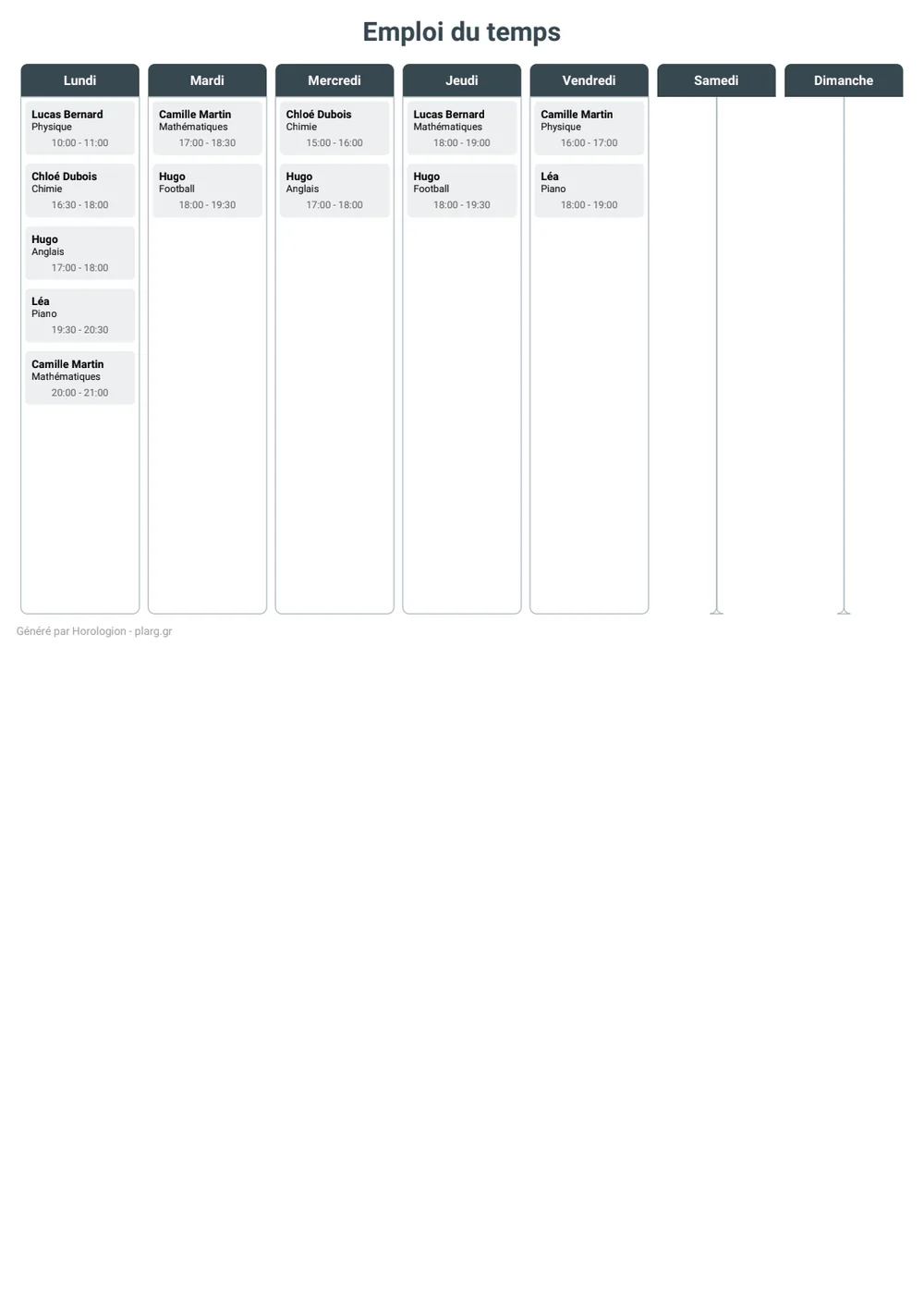 PDF : emploi du temps de la semaine